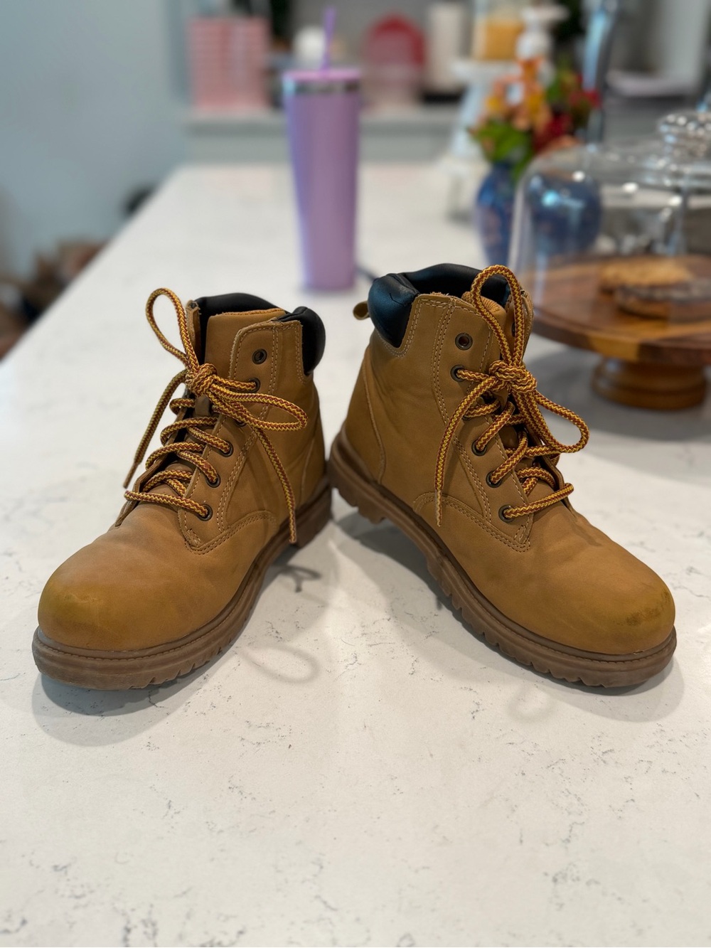 wonder nation Tan Lace-Up Kids Work Boots
